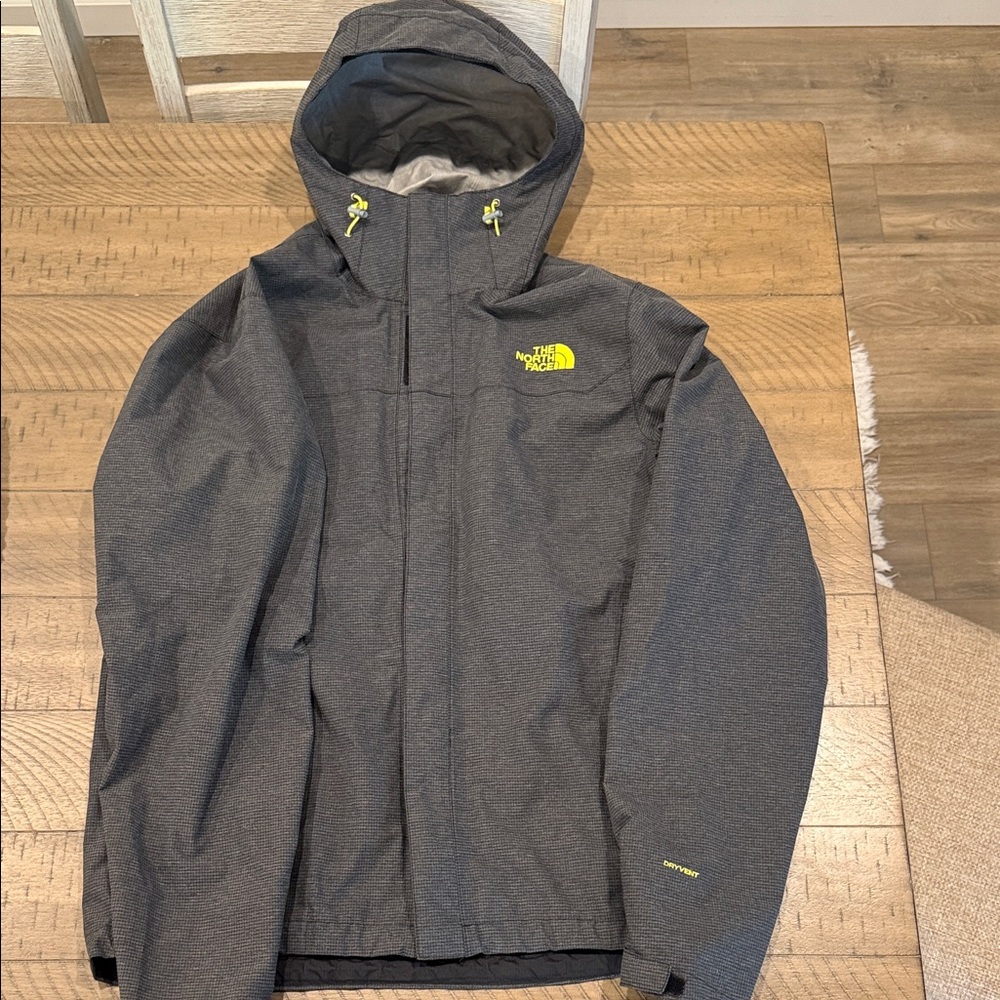 The North Face Men's Charcoal Raincoat/ Shell with Yellow Accents